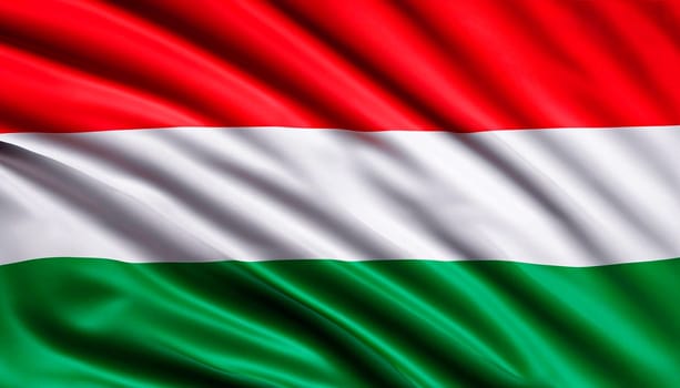 colored flag of the state of Hungary depicted on textiles with soft folds