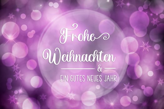 Purple and White Christmas Background With Shiny Bokeh and German Text Frohe Weihnachten Und Ein Gutes Neues Jahr, Which Means Merry Christmas And Happy New Year In English