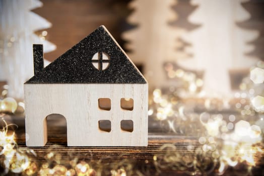 Background With Cozy House, Snowy Atmosphere, Christmas, Winter Decoration