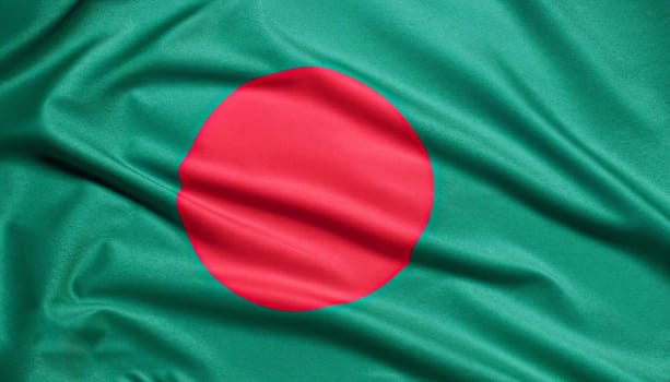 Bangladesh flag is depicted on a sports cloth fabric with many folds. Sport team banner
