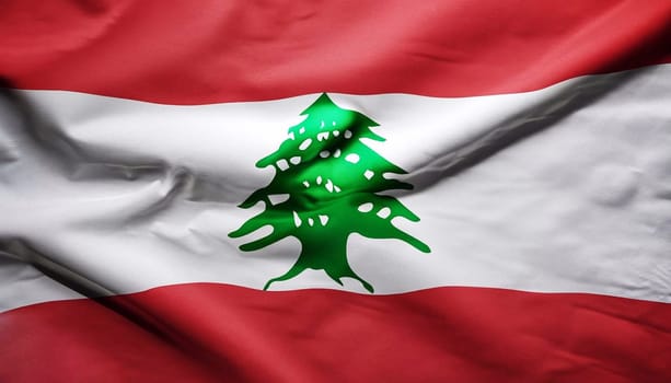 Lebanon waving flag. folded flag of Lebanon with visible satin texture
