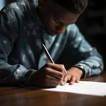 Close-up of an African American student concentrating on filling out a form .Generative AI