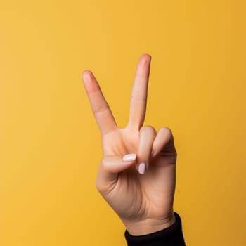 gesture of a woman's hand on a colored background.Generative AI