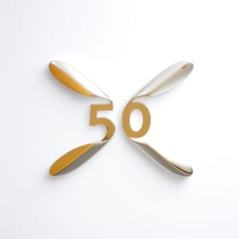 50 Number fifty. Glossy, sparkling number 50, isolated on a white background. Golden Jubilee.Generative AI