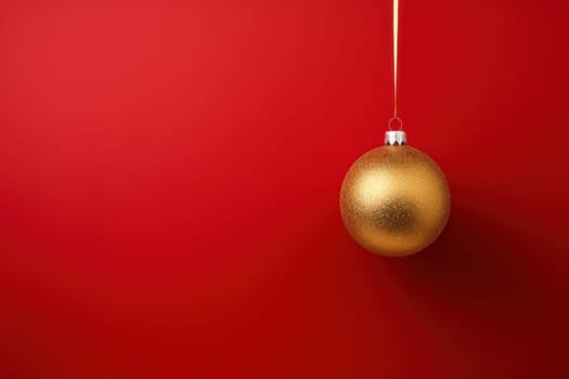 One red ball with a Christmas ornament, on a red background with copy space.Generative AI