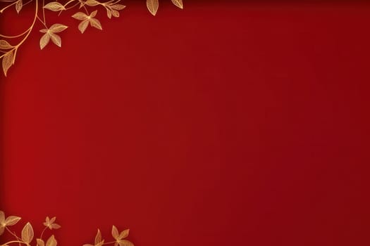 golden elegant Christmas ornament on red background with copy space.Greeting Christmas card. Generative AI