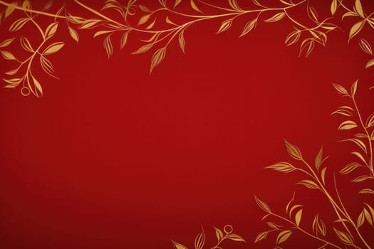 golden elegant Christmas ornament on red background with copy space.Greeting Christmas card. Generative AI