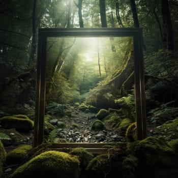 Fantasy magic portal. A portal in the elven forest to another world, a refraction of space. Digital Art and Illustration. Drawing. Hyper-realistic. Generative AI