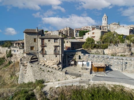 Aerial view of Roda de Isabena, Huesca. Chosen one of the most beautiful towns in Spain. Portal detail