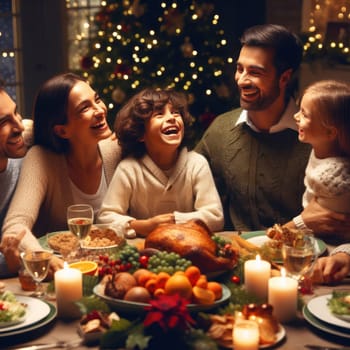 family enjoying christmas together in decorated home generative ai