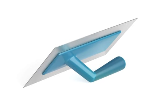 Plastering trowel with blue plastic handle on a white background