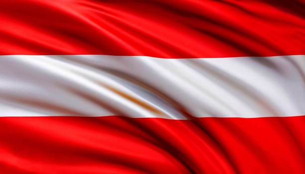 Fabric texture flag of Austria. Flag of Austria waving in the wind. Austria flag is depicted on a sports cloth fabric with many folds. Sport team banner.