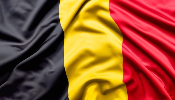 Belgium flag is depicted on a sports cloth fabric with many folds. Sport team banner