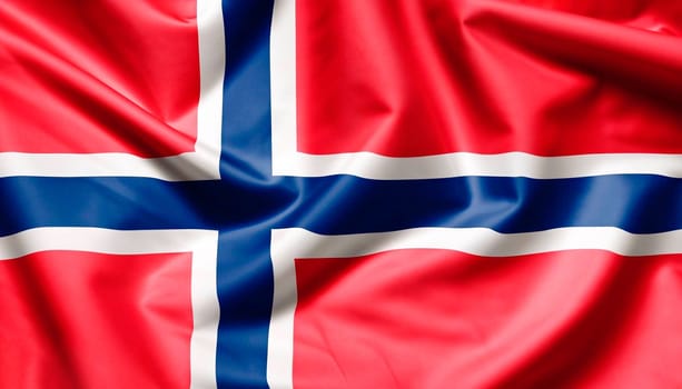 silk national flag of Norway with the folds