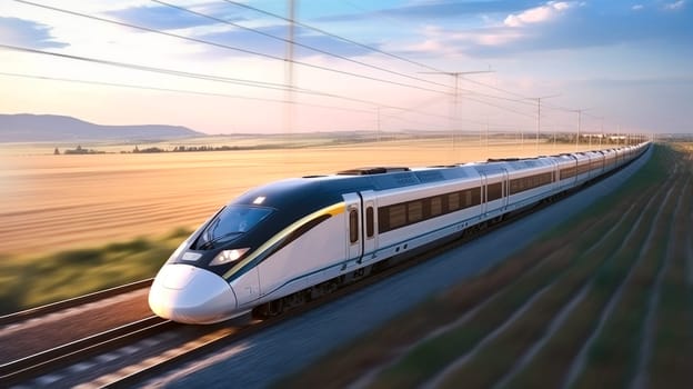 High speed fast train passenger in motion at the railway