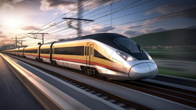 High speed fast train passenger in motion at the railway