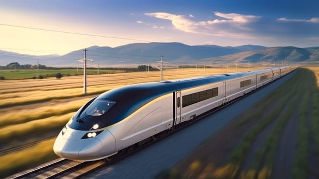 High speed fast train passenger in motion at the railway