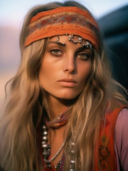 Free hippie girl, indie, Bohemian, bo-ho style. Desert festival style.
