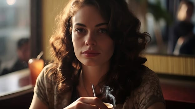 Young woman having coffee at a date.