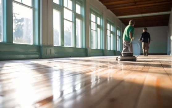 Craftsmen sand a parquet floor