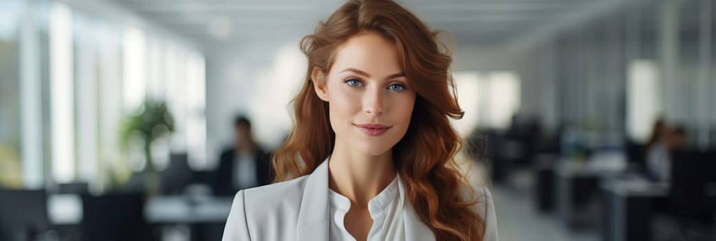 Smiling confident business leader looking at camera and standing in an office at team meeting. Portrait of confident businesswoman with colleagues in boardroom. Posing while holding digital tablet.
