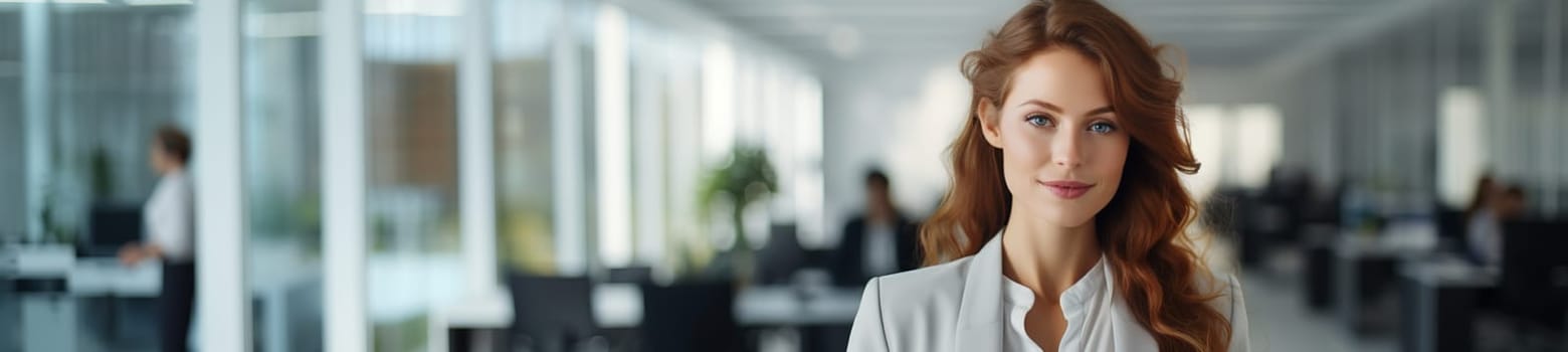 Smiling confident business leader looking at camera and standing in an office at team meeting. Portrait of confident businesswoman with colleagues in boardroom. Posing while holding digital tablet.