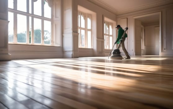 Craftsmen sand a parquet floor