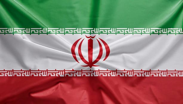 Iran flag is depicted on a sports cloth fabric with many folds. Sport team banner