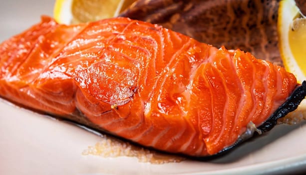 fresh meat of salmon and macro photo