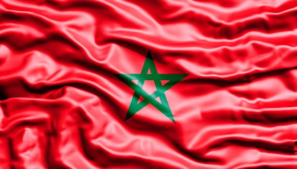 Morocco flag is depicted on a sports cloth fabric with many folds. Sport team banner