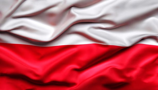 Fabric texture flag of Poland. Flag of Poland waving in the wind. Poland flag is depicted on a sports cloth fabric with many folds. Sport team banner.