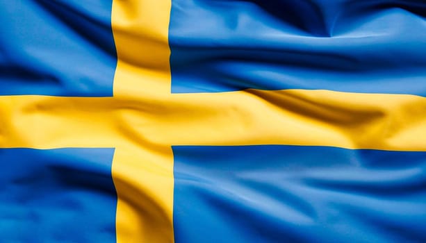 Beautiful silk flag of Sweden with soft folds in the wind