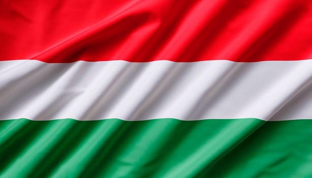 colored flag of the state of Hungary depicted on textiles with soft folds