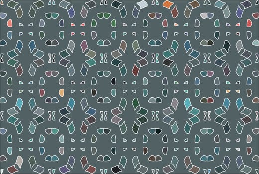 GRAY SEAMLESS VECTOR BACKGROUND WITH A COMPLEX MULTICOLORED FLORAL ORNAMENT