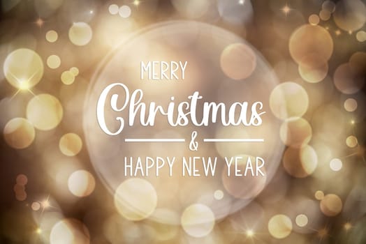Golden Christmas Background, Festive, Blurry Bokeh Holiday Background With Text Merry Christmas And Happy New Year