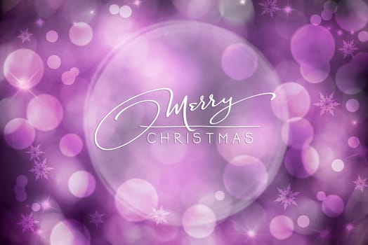 Purple and White Christmas Background With Shiny Bokeh and Text Merry Christmas