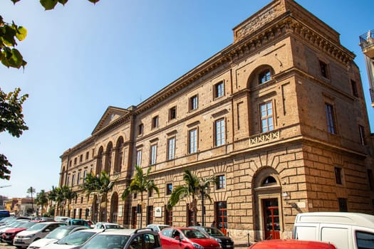 MILAZZO, SICILY, Italy - 03 October 2023 - City Hall. The project of the palace was designed by the architect of Messina Salvatore Richichi and dates back to 1867.