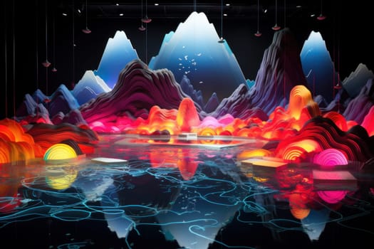 abstract background fractal pattern in neon glow.Generative AI