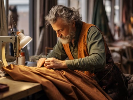 Fashion designer business owner working on her design in the workshop. Small business.Generative AI
