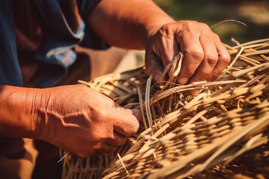 old traditional crafts.weaving baskets, trays and utensils.Heritage craft. Generative AI