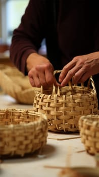 old traditional crafts.weaving baskets, trays and utensils.Heritage craft. Generative AI