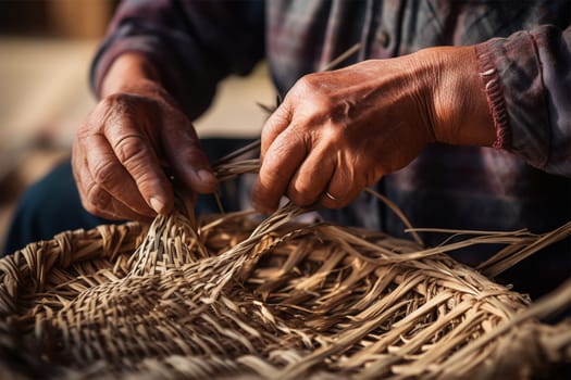 old traditional crafts.weaving baskets, trays and utensils.Heritage craft. Generative AI