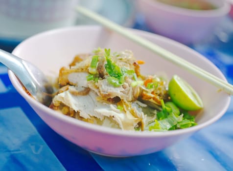Spicy noodles with pork (Tom Yum Noodles) - Asian food style