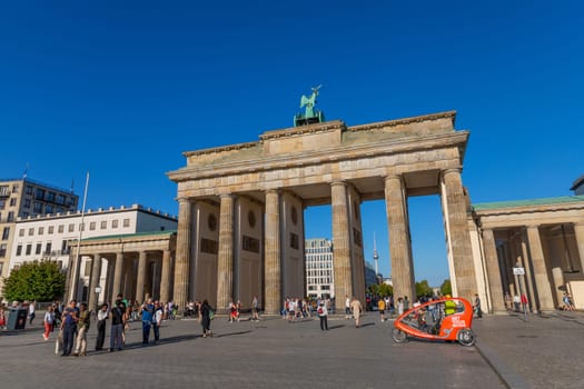 Berlin, Germany - August 11, 2023: Brandenburg Gate (Brandenburger Tor) in the center of Berlin, Germany