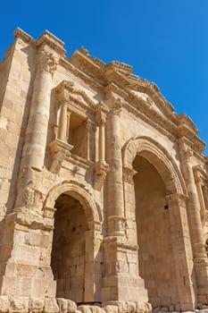 The Arch of Hadrian at  Jerash. Jordnan. Vertically.