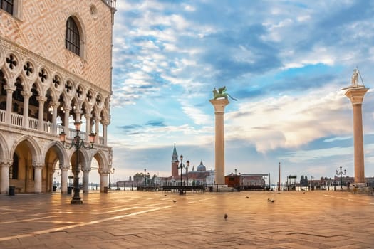 Empty Square of St. Mark in Venice in the morning light. Venice. Italy.