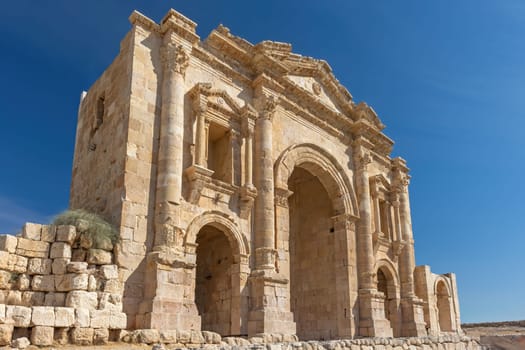 The Arch of Hadrian was built to honour the visit of Emperor Hadrian to  Jerash. Jordan.