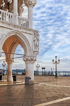 Famous empty Square of St. Mark in Venice in the morning light. Venice. Italy.