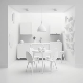 White minimalistic interior with arches. Generative AI design