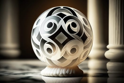 Abstract glossy sphere with geometric pattern. Generative AI design